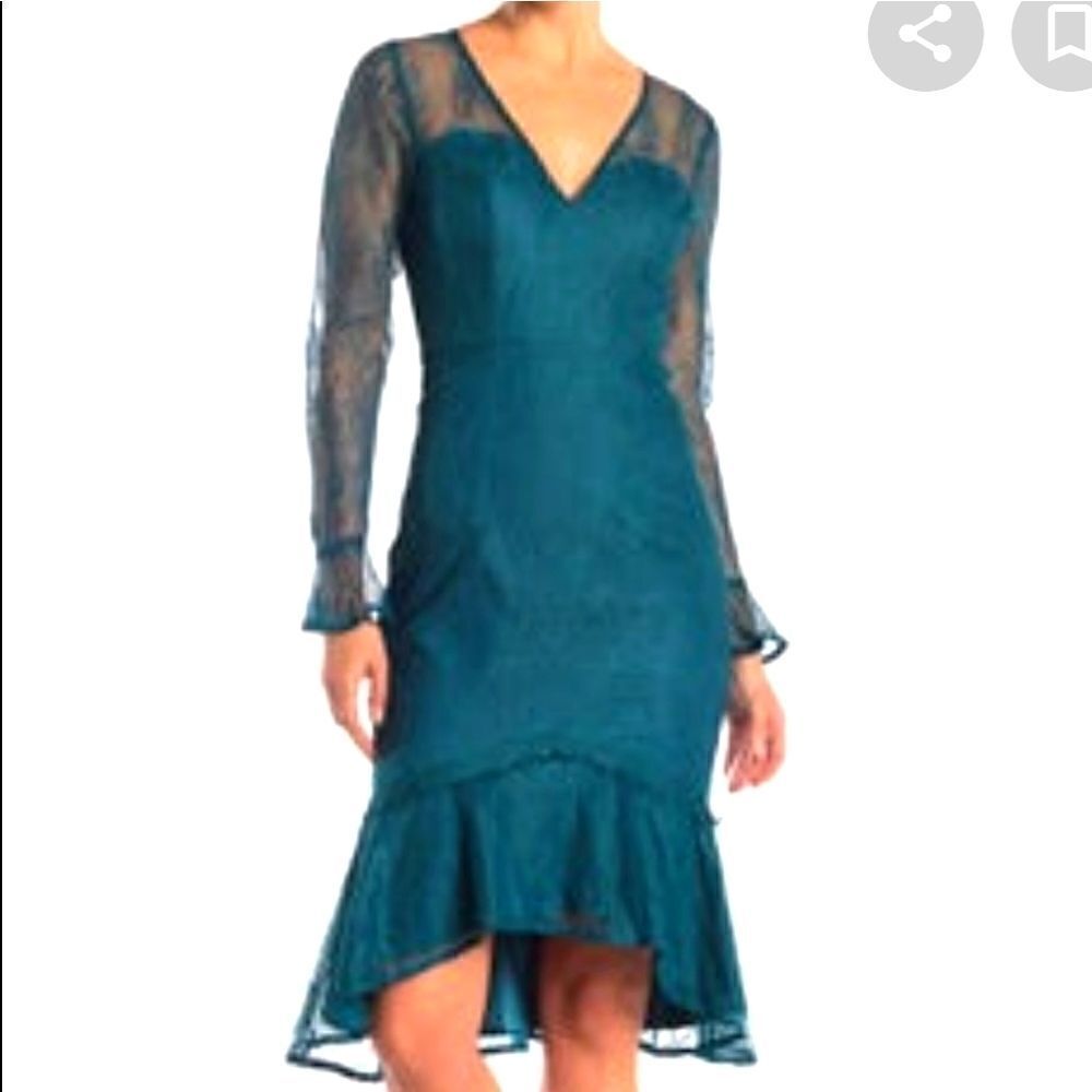 LumiereOlivia Floral Lace Ruffle Midi Dress